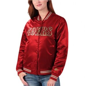 Women's Starter Scarlet San Francisco 49ers Varsity Lover Satin Full-Snap Jacket